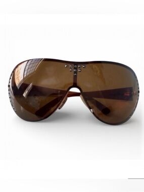 Salvatore Ferragamo Y2K Shield Mask Sunglasses Brown Crystal Designer Italy